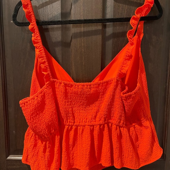 Forever 21 Orange Cropped Tank Top with Front Tie and Ruffle Straps - Picture 2 of 6